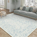 5x7 Blue Area Rug Non Slip Vintage Living Room Distressed Machine Washable Carpet Traditional Indoor Bedroom Blue Retro Floral Accent Throw Rug for Office Kitchen Dorm Dining Room