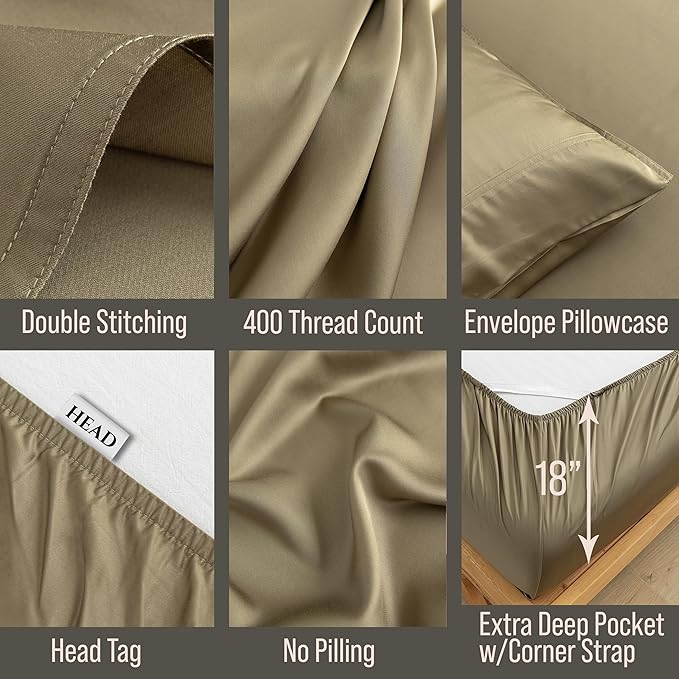 Bella Coterie Luxury Bamboo Viscose Twin Size Sheet Set | 100% Organically Grown | Ultra Soft | Cooling for Hot Sleepers | 18" Deep Pocket [Olive]