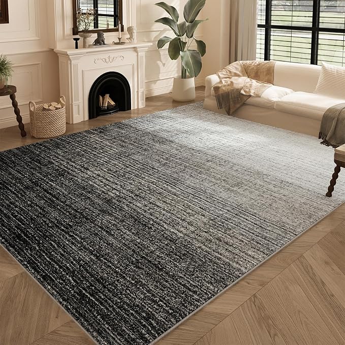 Area Rugs 6x9, Machine Washable Rugs for Living Room Floor Non Silp Vintage Rug Black Carpet for Living Room Dinning Room Bedroom Rug Under Bed Home | Black White