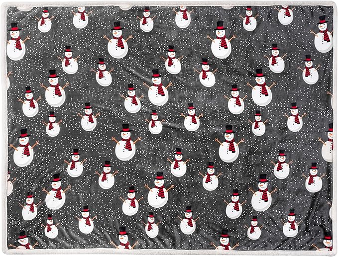 PAVILIA Premium Christmas Sherpa Throw Blanket, 60x80, Grey Snowman Cozy Fleece Holiday Blanket, Reversible Plush Winter Throw for Couch & Bed, Ultra Soft Warm Christmas