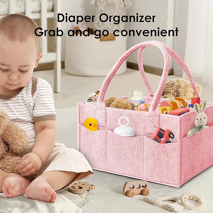 HIPHOP PANDA 2-Pack Diaper Caddy Organizer - Nursery Storage Bin & Car Organizer for Diapers, Wipes, and Baby Essentials - Dual-Color Solid Set (Pink/Oatmeal), Regular Size