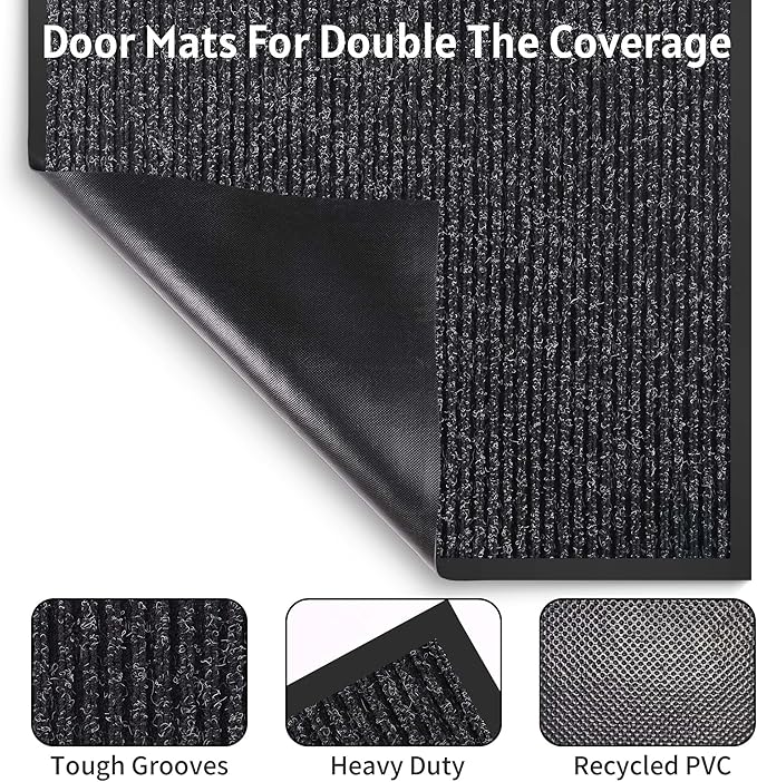 Front Door Mat Indoor Outdoor Entrance, 30" x 48" All-Season Heavy Duty Waterproof Doormat, Non-Slip Absorbent Entryway Mat, Easy to Clean, Low Profile Commercial Floor Mat for Indoor Outdoor