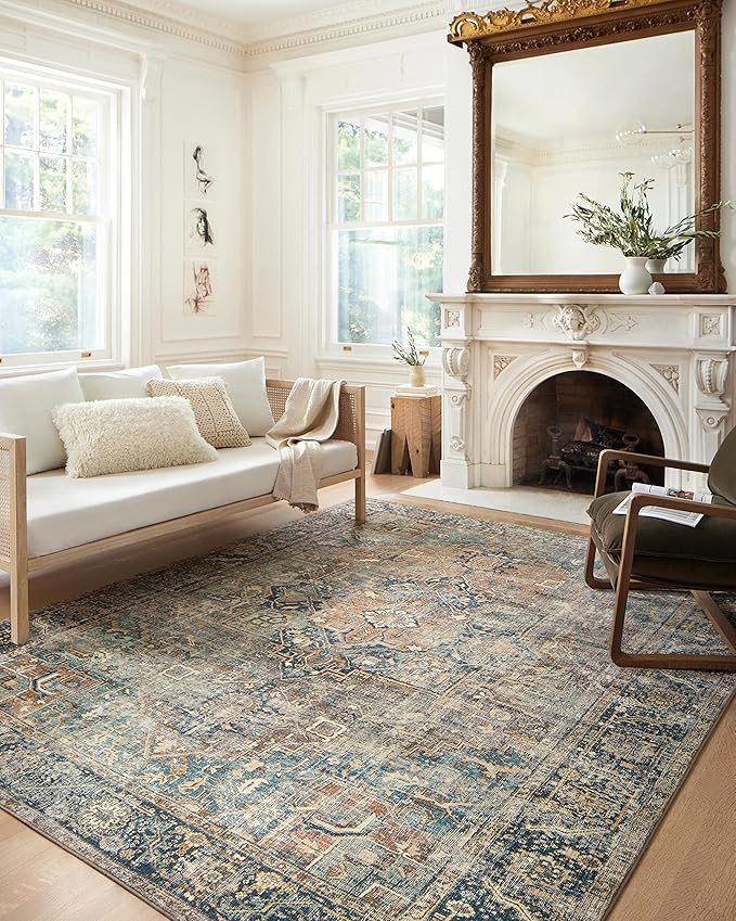 Loloi Margot Collection MAT-02 Terracotta/Lagoon 2'-6" x 9'-6" Runner Rug feat. CloudPile, No-Shed Easy Clean Large Patterned Area Rug for Living Room, Bedroom, Dining Area