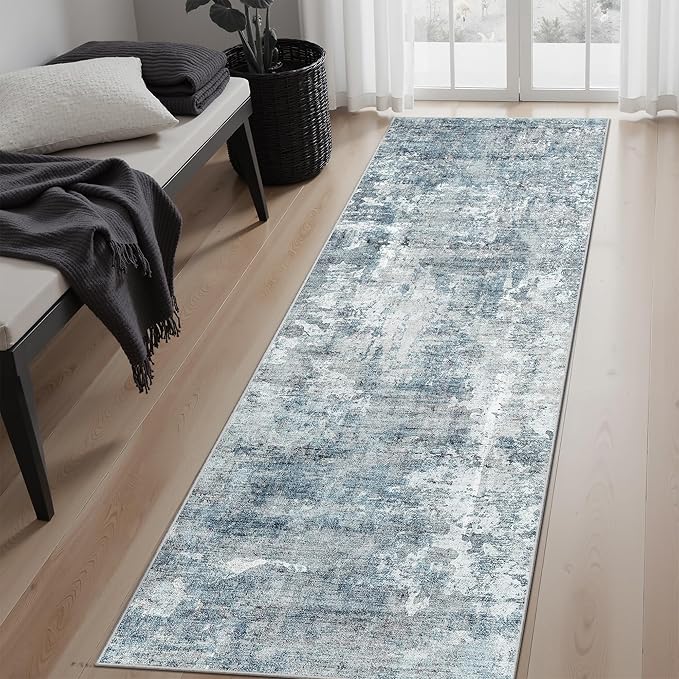 Runner Rug 2'x6' Abstract Washable Non-Slip Runner Rugs for Kitchen Bathroom Laundry Room Blue Vintage Floor Carpet Runners for Hallway Entryway