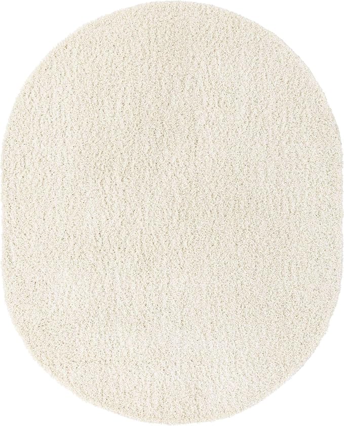 Unique Loom Solid Shag Collection Area Rug (8' x 10' Oval, Snow White)