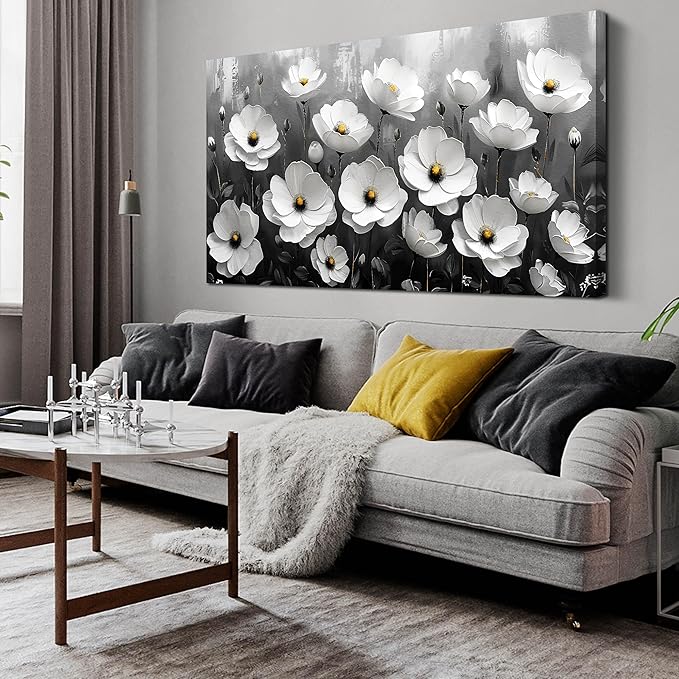 Prepeyssee Black and White Botanical Wall Art floral wall decor for Bedroom Living Room Office Modern Artwork Canvas Prints 29x59 Inch