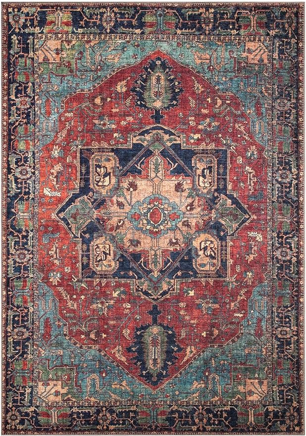 Keen Home Design 9x12 Rug - Machine Washable Area Rug with Non-Slip Backing, Ideal for Living Room, Dining Room, Bedroom - Vintage, Easy Clean, Durable, Low Pile Rug - (9' x 12')
