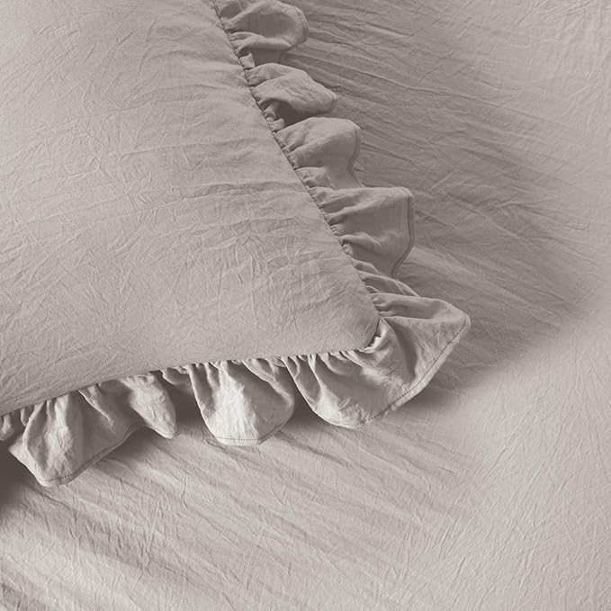 Lush Decor Ruffle Skirt Bedspread Set - 2-Piece Luxurious Farmhouse Bedding - Elegant Ruffle Detail - Timeless Style - Soft Lightweight Sheets - Twin, Grey