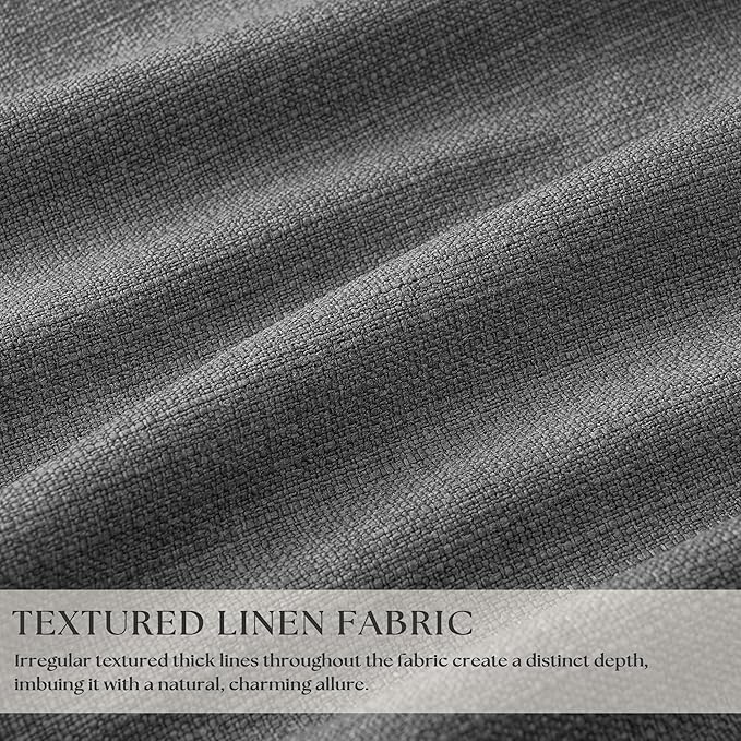Dark Gray Linen Blackout Pleated 105 Inch Curtains for Living Room Darkening Pinch Pleat 100% Black Out Drapes Thermal Insulated Soundproof Charcoal Grey 105 Inch Curtain for Dining Bedroom