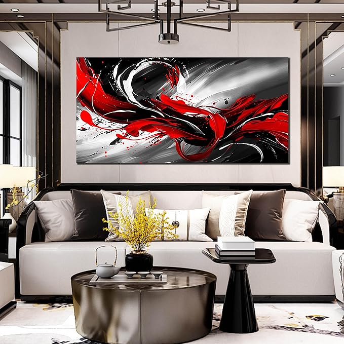 Black White and Red Abstract Print Picture Painting Large Canvas Wall Art for Living Room Bedroom Framed Canvas Wall Decor Modern Room Abstract Wall Decorations Artwork Size 30x60 Ready to Hang