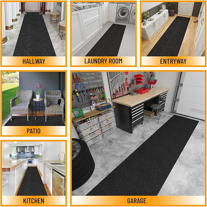 Ottomanson Commercial Scrape Rib Entry Mat – Heavy Duty Ribbed Floor Mat for High Traffic – Non Slip Rubber Back, Waterproof – Indoor Outdoor Use for Offices, Schools, Lobbies, 2' x 47', Black