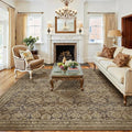 8x10 Vintage Area Rug Brown Washable Living Room Large Non Slip Carpet Bedroom Indoor Office Low Pile Traditional Distressed Retro Floral Accent Rug for Dining Room