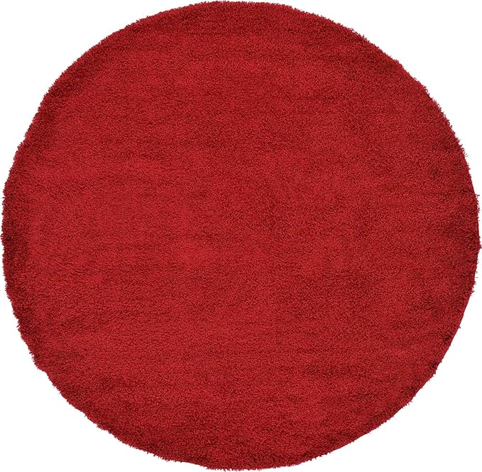 Unique Loom Solid Shag Collection Area Rug (8' Round, Cherry Red)
