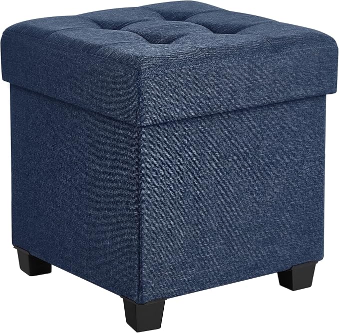 SONGMICS Storage Ottoman, Small Ottoman Foot Rest with Legs, 15 x 15 x 15.7 Inches Foot Stool, Load up to 660 lb, for Living Room, Bedroom, Dorm, Midnight Blue ULSF14IN