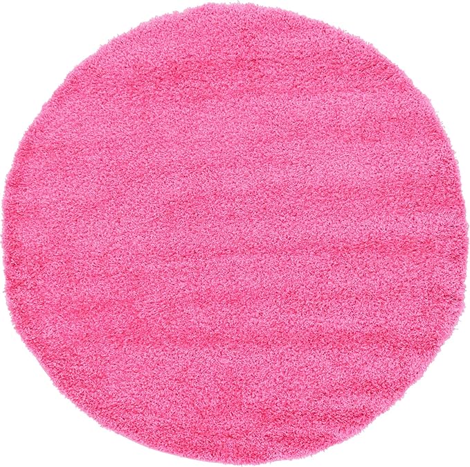Unique Loom Solid Shag Collection Area Rug (6' 1" Round, Taffy Pink)