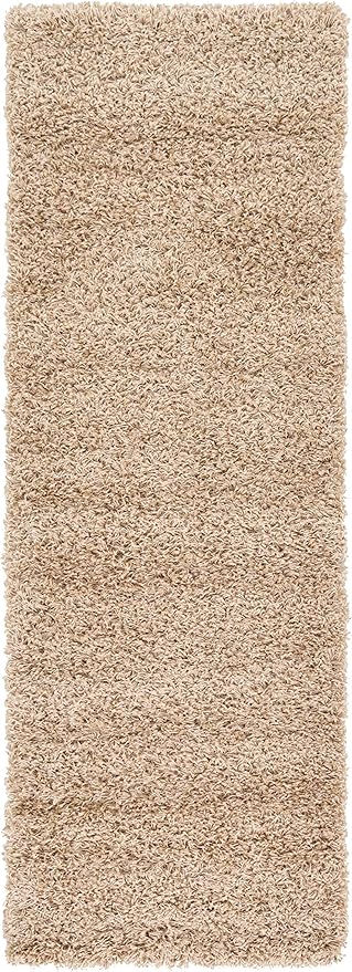Unique Loom Solid Shag Collection Area Rug (2' x 6' 5" Runner, Taupe)