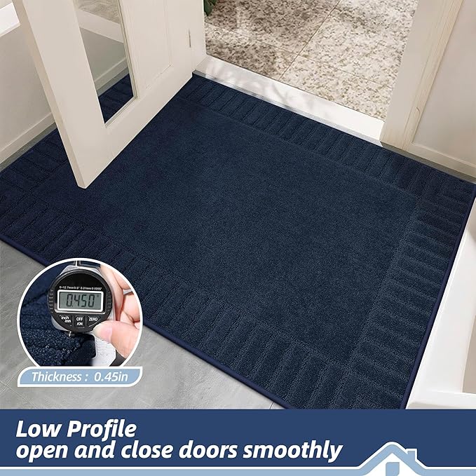 BEQHAUSE Door-Mat-Non-Slip Dirt Trapper Door Mats Low-Profile Front Door Mat Absorbent Floor Mats for Entryway Washable Mud Resistant Home Entrance Doormat,Navy Blue,24"x60"