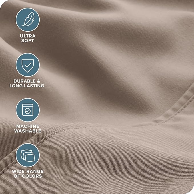 Bare Home Hotel Luxury Twin XL Sheet Set, Extra Soft - 4 Piece Set - Deep Pockets - Easy Fit - Cooling & Breathable - Wrinkle, Fade, Stain Resistant - Includes 2 Pillowcases (Twin XL, Taupe)