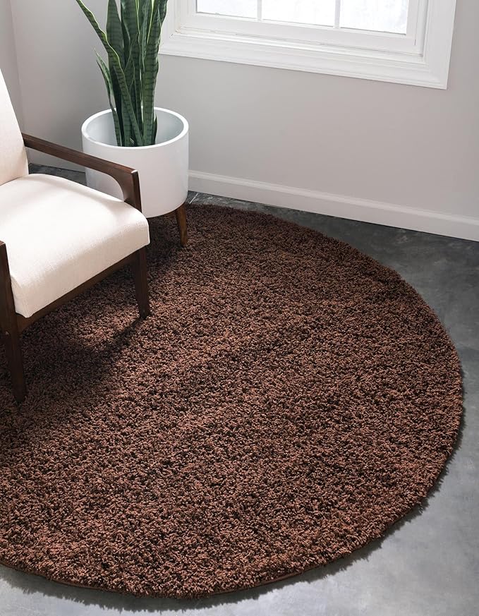 Unique Loom Solid Shag Collection Area Rug (3' 3" Round, Chocolate Brown)