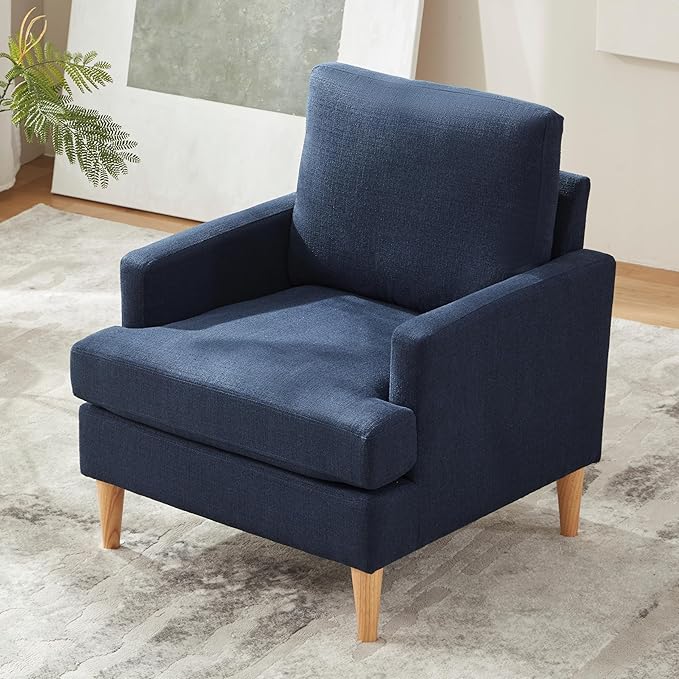 VKNOW Mid-Century Accent Chairs Set of 2, No Tools Assembly Required, Modern Upholstered Polyester Armchairs for Living Room & Bedroom, Comfortable Reading Chairs with Wood Legs, Navy Blue