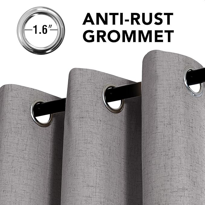 H.VERSAILTEX Linen Curtains 100% Blackout Curtains for Bedroom 84 inch Long Full Light Blocking Nature Linen Blended Window Curtains for Living Room Nickel Grommet (2 Panels, Heathered Dove)