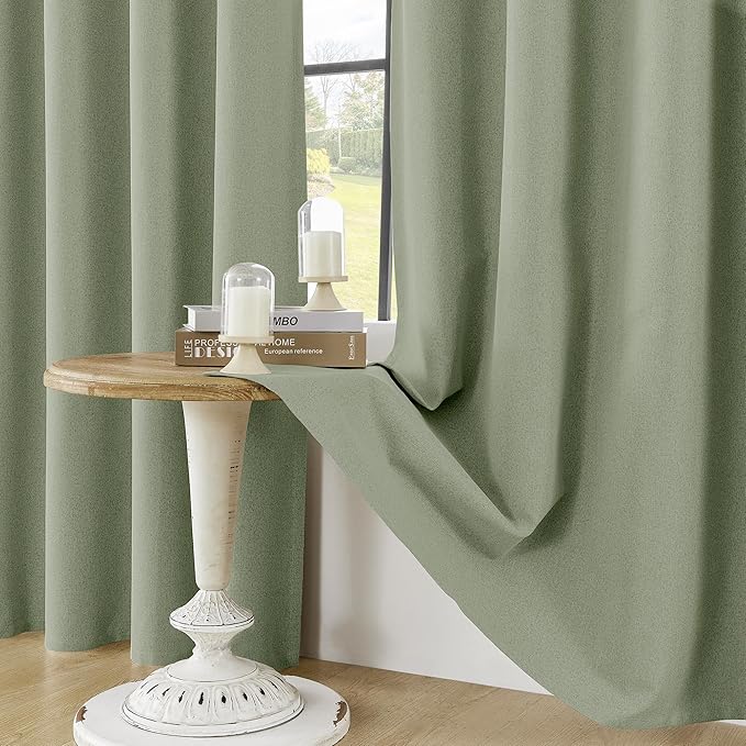 ChrisDowa 100% Blackout Linen Curtains, 2 Panels Set Thermal Insulated Room Darkening Curtains for Living Room, Privacy Grommet Window Curtains for Bedroom (Sage Green, 52 x 120 Inch)
