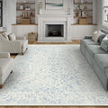 9x12 Blue Area Rug Non Slip Large Vintage Living Room Distressed Machine Washable Carpet Traditional Indoor Bedroom Blue Retro Floral Accent Throw Rug for Office Kitchen Dorm Dining Room