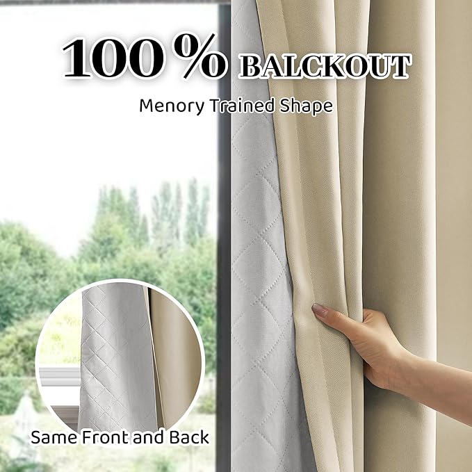Soundproof 100% Blackout Curtains 96 inches, 3 Layers Thermal Insulated Back Tab Drapes for Door Window Nursery Divider Living Room, with Pin Hooks Beige 50x96 Inch 1 Panel