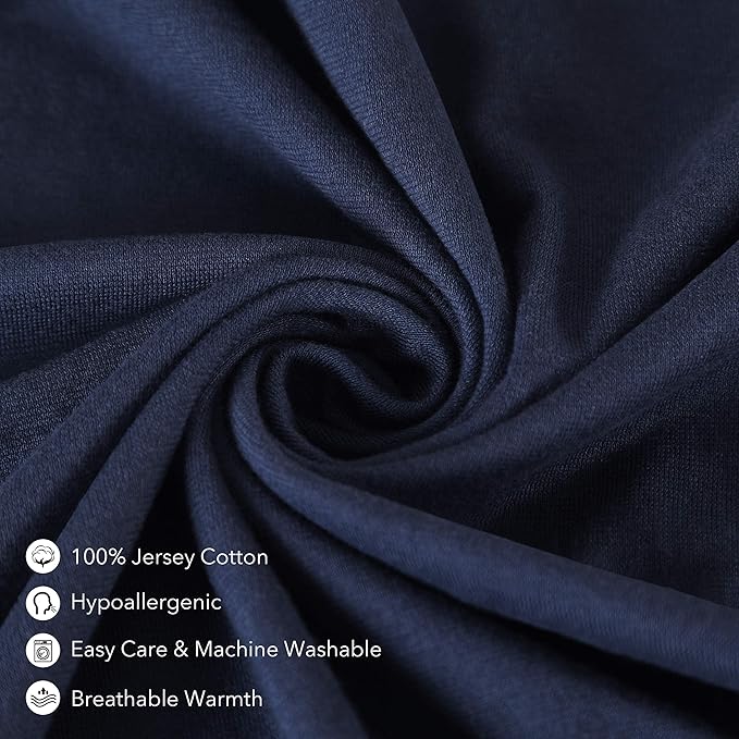 Oubonun 100% Jersey Cotton Body Pillow Cover with Zipper - Luxury Soft Removable Pillow Case - Long Fuzzy - Knitted (Navy Blue, 21"X54")