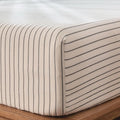 MooMee Fitted Bottom Sheet Only 100% Washed Cotton Linen Like Textured Breathable Durable Soft Comfy Deep Pocket Fits Mattress up to 17" (White Dark Grey Wide Stripes, Queen)