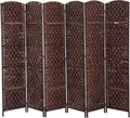 HOMCOM Room Divider, 6 Panel Folding Privacy Screen, 6FT Tall Portable Wicker Weave Partition Wall Divider for Bedroom, Home Office, Brown
