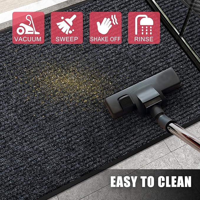 Kuyal Front Door Mat, 3'x5' Indoor Outdoor Entrance Mat, Commercial Floor Mats Inside Outside Entrance, Heavy Duty Durable Welcome, Rubber Backing Non Slip Outdoor Mats for Entryway,Black