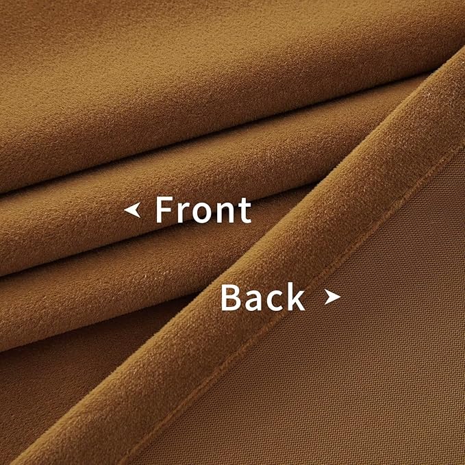 Joydeco Camel Brown Velvet Curtains 108 inch Length 2 Panels, Luxury Blackout Rod Pocket Thermal Insulated Window Curtains, Super Soft Room Darkening Drapes for Living Room Bedroom,W52 x L108 inches
