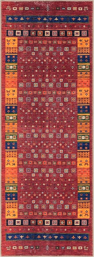 Keen Home Design 2x12 Rug - Machine Washable Runner Rug with Non-Slip Backing, Ideal for Hallway, Entryway, Kitchen, Laundry Room - Vintage, Easy Clean, Durable, Low Pile - (2'6" x 12')
