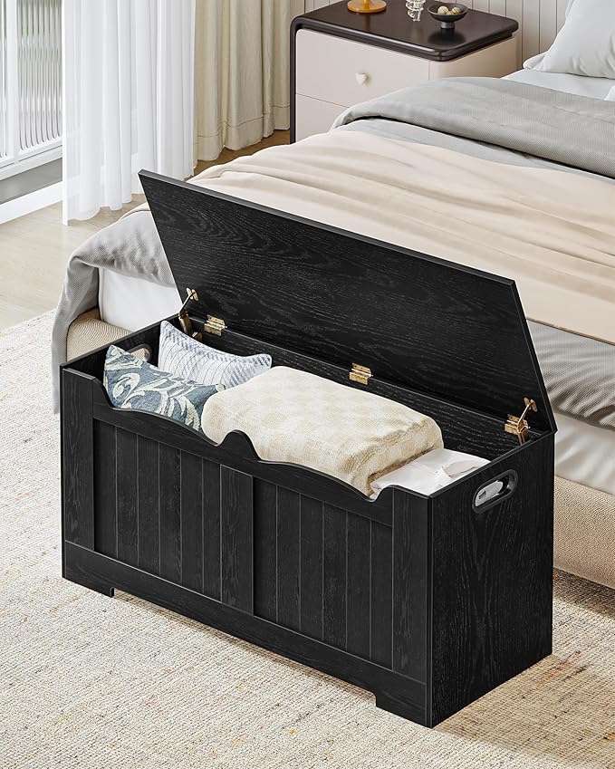 Hzuaneri 39.4" Storage Chest, Storage Bench Trunk with 2 Hinges,Wooden Box, Lift-Top Chest Organizer, Shoe Bench for Entryway, Bedroom, Living Room, Black SB01004X