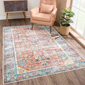 Bloom Rugs Washable Non-Slip 4' x 6' Rug - Orange/Blue Traditional Area Rug for Living Room, Bedroom, Dining Room, and Kitchen - Exact Size: 4' x 6'