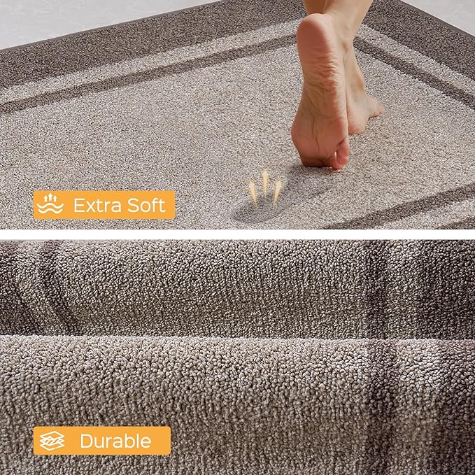 Kitchen Rugs Set (24" x 36"+24" x 60"), Non-Slip Machine Washable Kitchen Runner Rugs Floor Mats, Absorbent Comfort Standing Mats for Kitchen, Sink and Hallway, Rolled Packaging, Beige & Grayish Brown