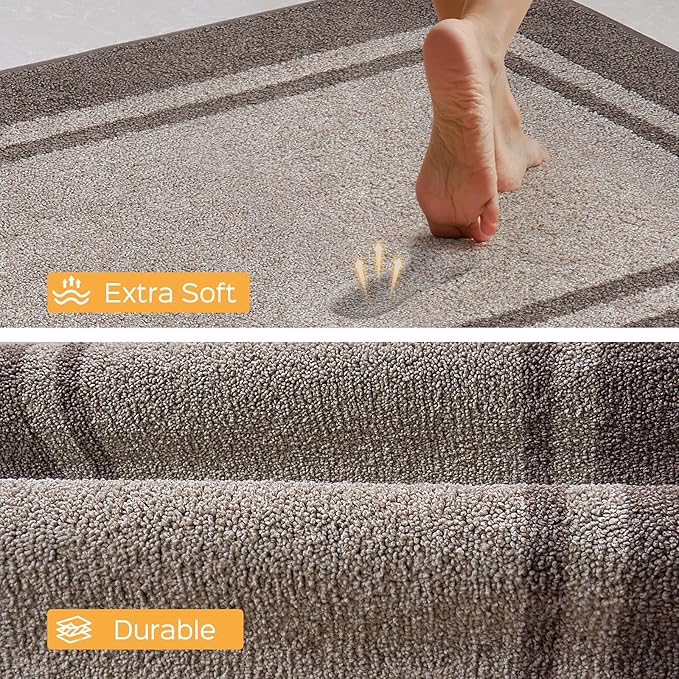 Kitchen Rugs 24" x 84", Non-Slip Machine Washable Kitchen Runner Rugs Floor Mats, Absorbent Comfort Standing Mats for Kitchen, Sink, Laundry and Hallway, Rolled Packaging, Beige & Grayish Brown