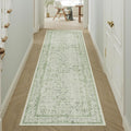 Runner Rug 2x6 Sage Green Hallway Washable Vintage Distressed Kitchen Carpet Non Slip Neutral Low Pile Retro Floral Farmhouse Long Throw Rug Entryway Bathroom Office Laundry Dining Room