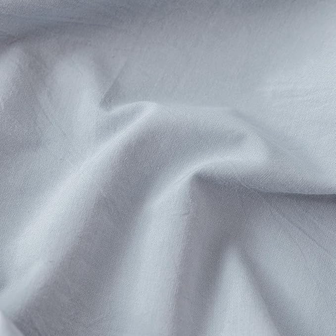 MooMee Fitted Bottom Sheet Only 100% Washed Cotton Linen Like Textured Breathable Durable Soft Comfy Deep Pocket Fits Mattress up to 17" (Cornflower Blue, Queen)