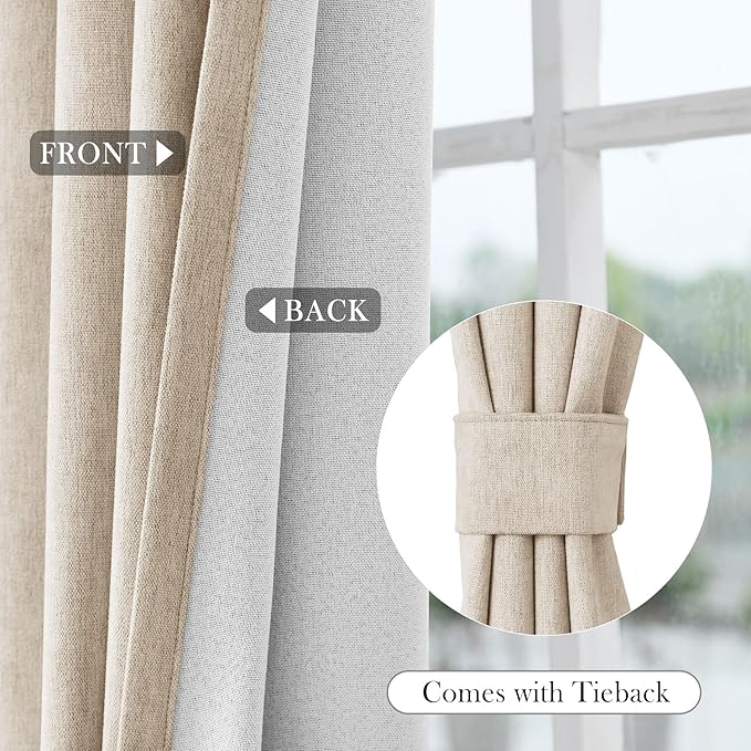 Macochico 100% Blackout Curtains Insulted Window Panels for Bedroom Living Room Dining Room Luxury Chenille Curtains Classic Home Decor Taupe Curtains with Tieback 52" Wx72 L Grommet 1 Panel