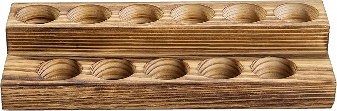 MyGift 8.5 Inch Rustic Burnt Solid Wood Essential Oil Holder Stand with 2 Tier Display, Vanity Tabletop Cosmetic Storage Organizer Rack, Holds 11 (20ml) Bottles