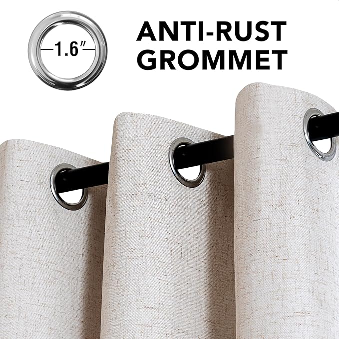 H.VERSAILTEX Linen Curtains 100% Blackout Curtains for Bedroom 54 inch Long Full Light Blocking Nature Linen Blended Window Curtains for Living Room Nickel Grommet (2 Panels, Heathered Natural)