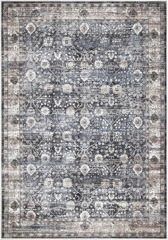 Bloom Rugs Washable Non-Slip 3' x 5' Rug - Black/Brown Traditional Area Rug for Living Room, Bedroom, Dining Room, and Kitchen - Exact Size: 3' x 5'