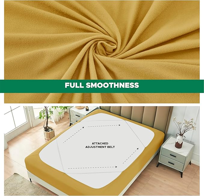 Biscaynebay Decorative Box Spring Cover Full & Full XL Size, Gold Luxurious Jersey Knitting Stretchy Wrap Around 4 Sides Bed Skirt for Home/Hotels, Easy Fit Wrinkle & Fade Free Machine Washable