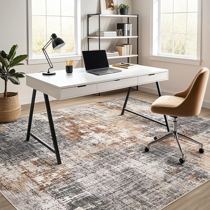 Area Rug Living Room Rugs - 6x9 Washable Large Soft Indoor Neutral Modern Abstract Low Pile Rug Carpet for Bedroom Dining Room Farmhouse Home Office - Grey Brown