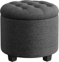 SONGMICS Round Ottoman, Ottoman with Storage, 17.7 Dia. x 17.5 H Inches Foot Rest with Legs, Load up to 330 lb, for Living Room, Bedroom, Dark Gray ULOM011G01