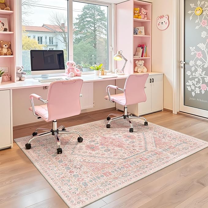 zesthome Pink Rug - 3x5 Area Rugs for Bedroom, Stain Resistant Washable Rugs for Nursery Room, Living Room, Home Decor, Girls Rug (Pink/Blue,3'x5')