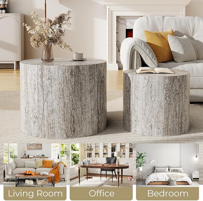 Nesting Coffee Table Set of 2, Round Dark Gray Nesting Table Modern Circle Coffee Tables Side End Tables for Small Spaces Living Room, Bedroom, Balcony, Office