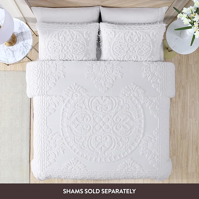 Beatrice Home Fashions Medallion Chenille Bedspread, King, White